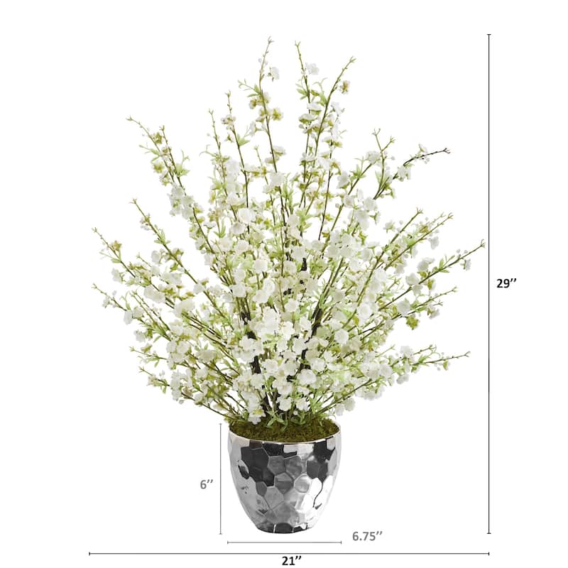 29" Cherry Blossom Artificial Arrangement in Silver Bowl