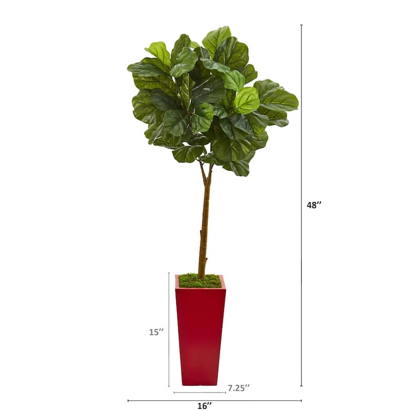 4' Fiddle Leaf Artificial Tree in Red Planter (Real Touch) - Bed Bath ...