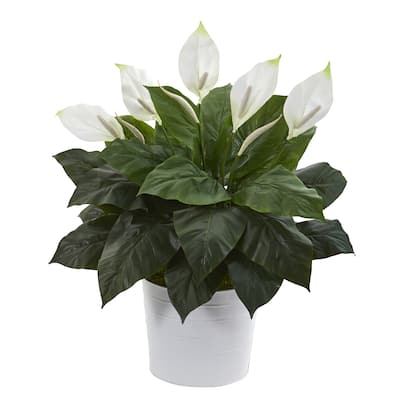 33" Spathiphyllum Artificial Plant in White Planter