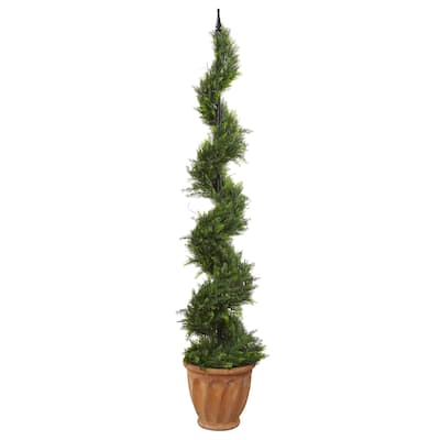 5' Cypress Artificial Spiral Topiary Tree in Terra-Cotta Planter