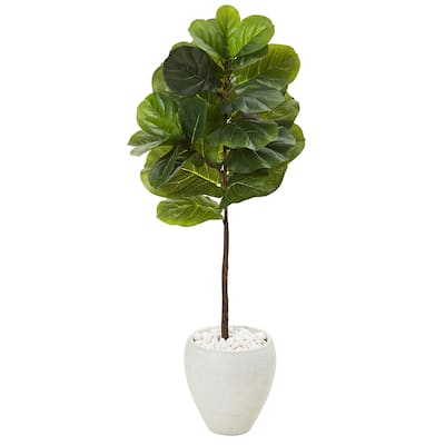 50" Fiddle Leaf Artificial Tree in White Planter (Real Touch)