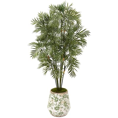 52" Parlor Palm Artificial Tree in Floral Print Planter