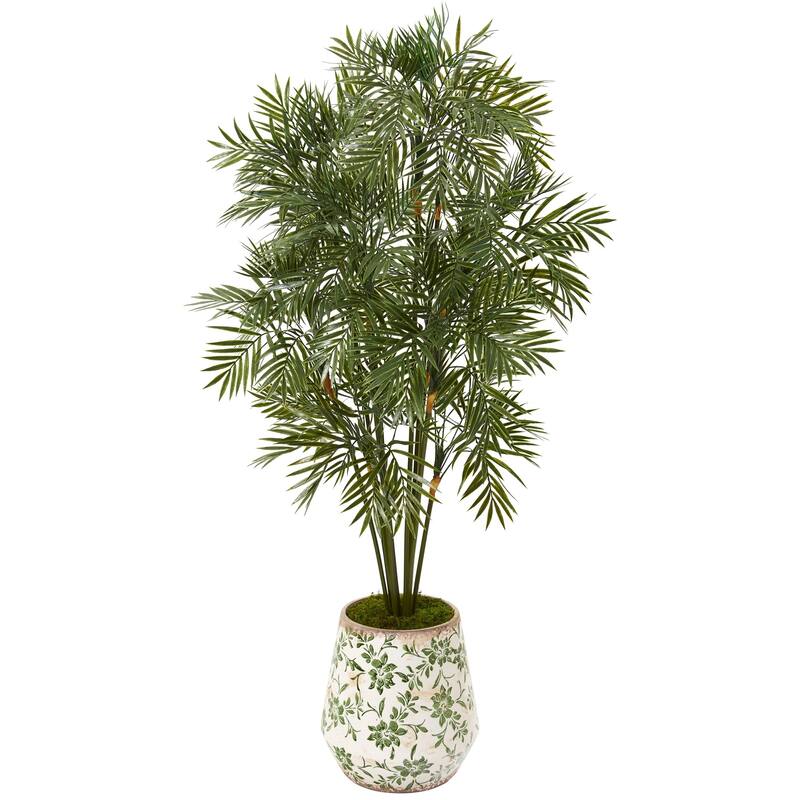 52" Parlor Palm Artificial Tree in Floral Print Planter