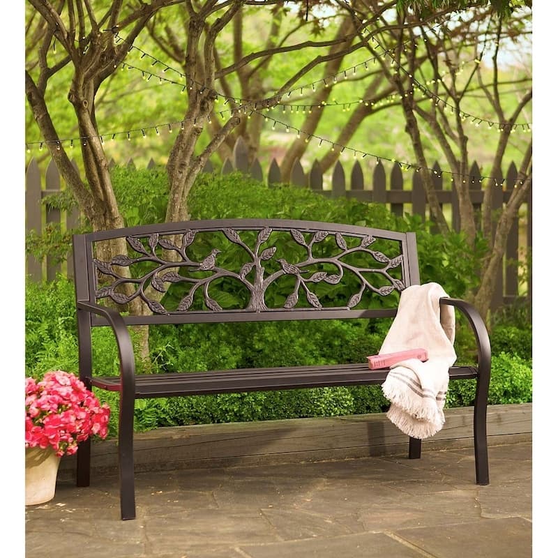 50 in. Tree of Life Metal Outdoor Garden Bench