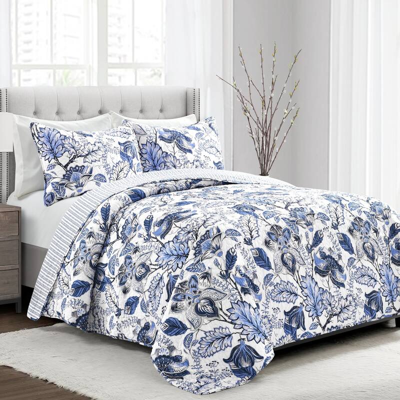 Lush Decor Cynthia Jacobean Cotton 3 Piece Quilt Set - Full - Queen