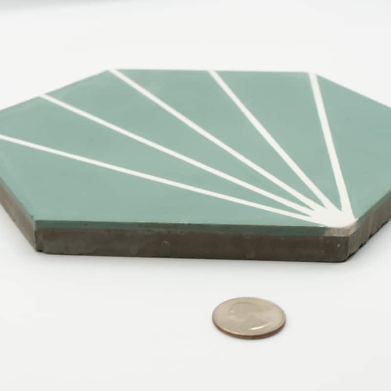 Handmade Menara 8''x9'' in Green and White Lines Pack of 12, (Morocco)