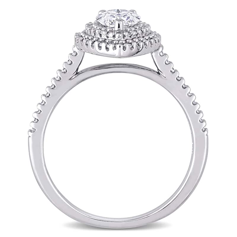 Miadora 1ct DEW Pear-Cut Moissanite and 1/3ct TDW Diamond Double Halo Engagement Ring in 14k White Gold