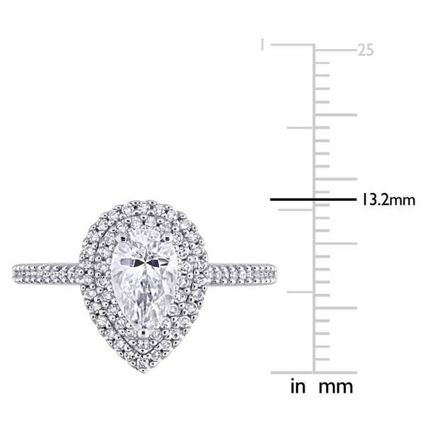 Miadora 1ct DEW Pear-Cut Moissanite and 1/3ct TDW Diamond Double Halo Engagement Ring in 14k White Gold