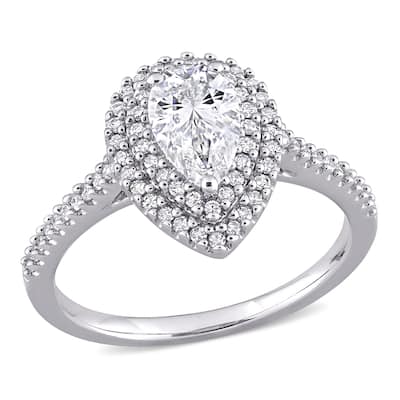 Miadora 1ct DEW Pear-Cut Moissanite and 1/3ct TDW Diamond Double Halo Engagement Ring in 14k White Gold