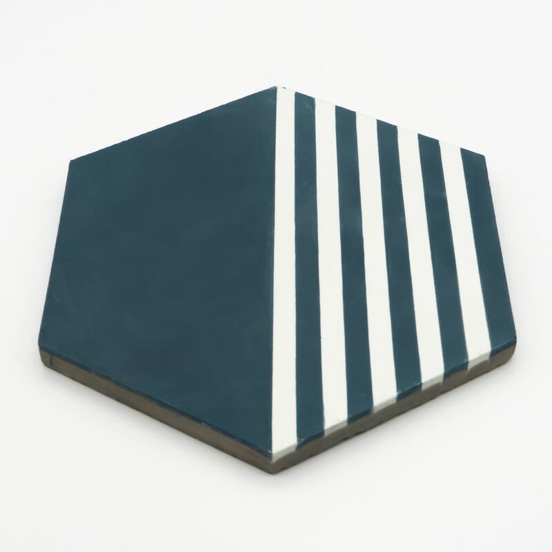 Handmade Menara in Navy Blue with White Lines Tile (Morocco)