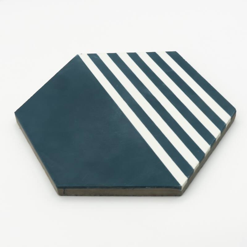 Handmade Menara in Navy Blue with White Lines Tile (Morocco)