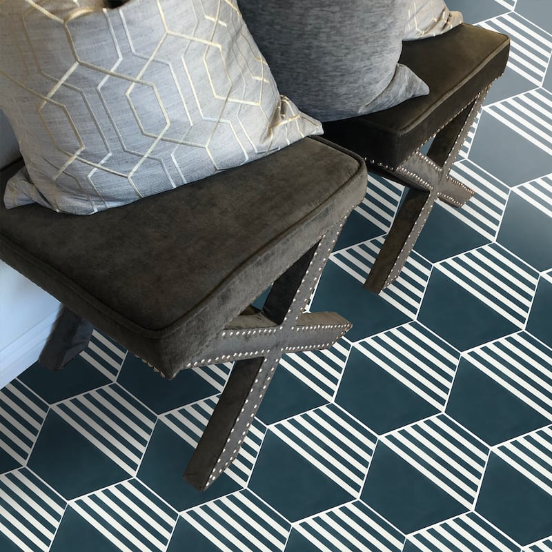 Handmade Menara in Navy Blue with White Lines Tile (Morocco)
