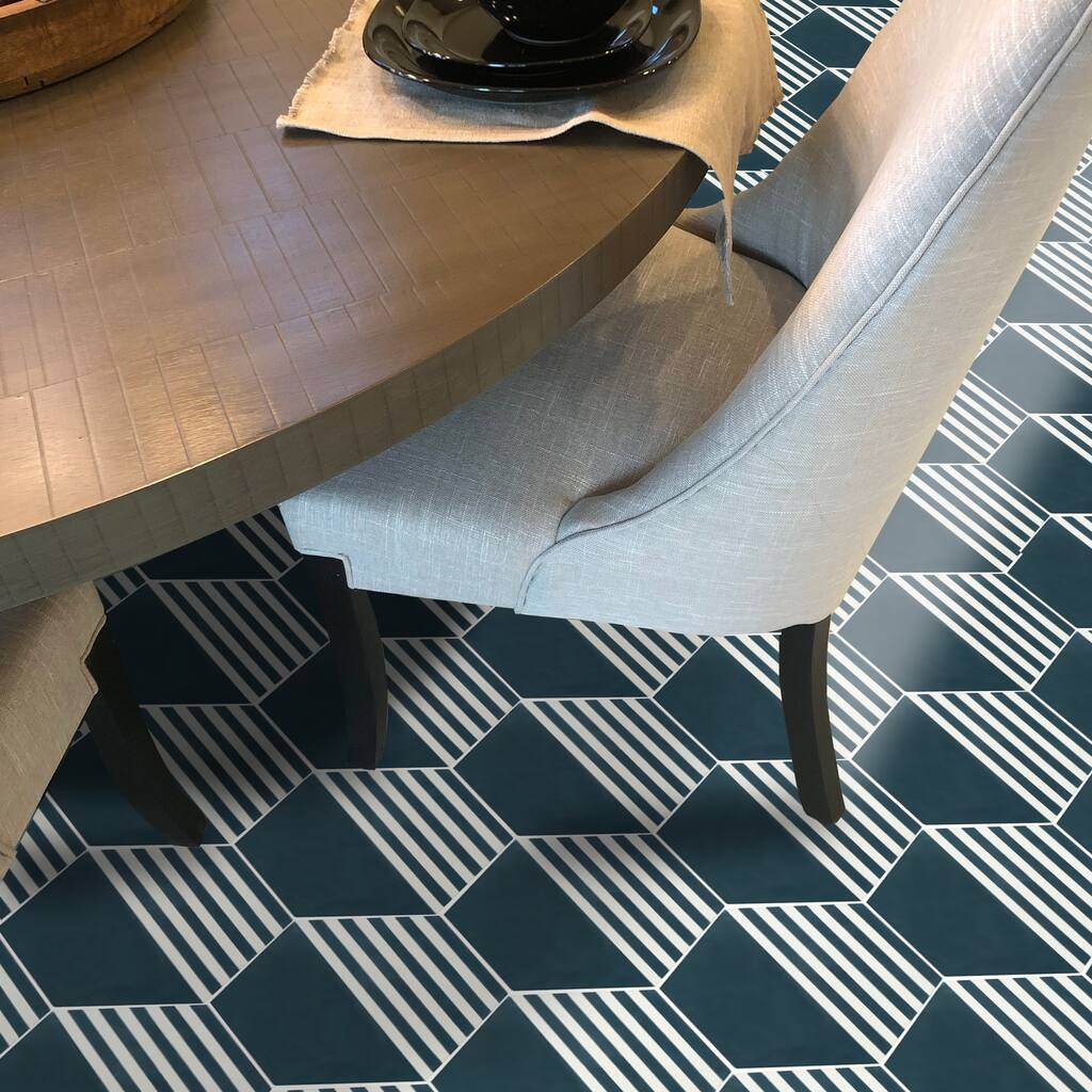 Handmade Menara in Navy Blue with White Lines Tile (Morocco)