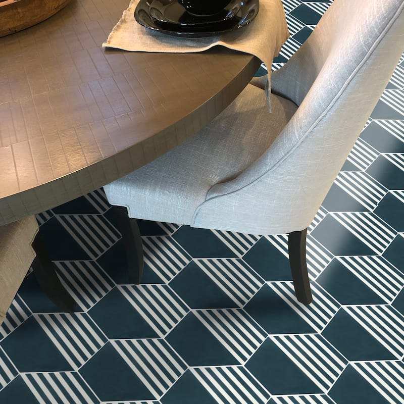 Handmade Menara in Navy Blue with White Lines Tile (Morocco)