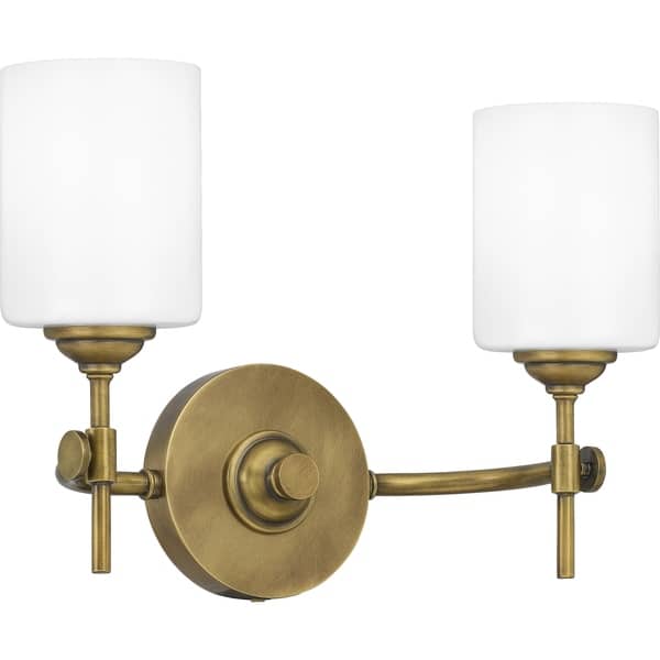 slide 2 of 7, Quoizel Aria Weathered Brass and Opal 2-light Bath Light