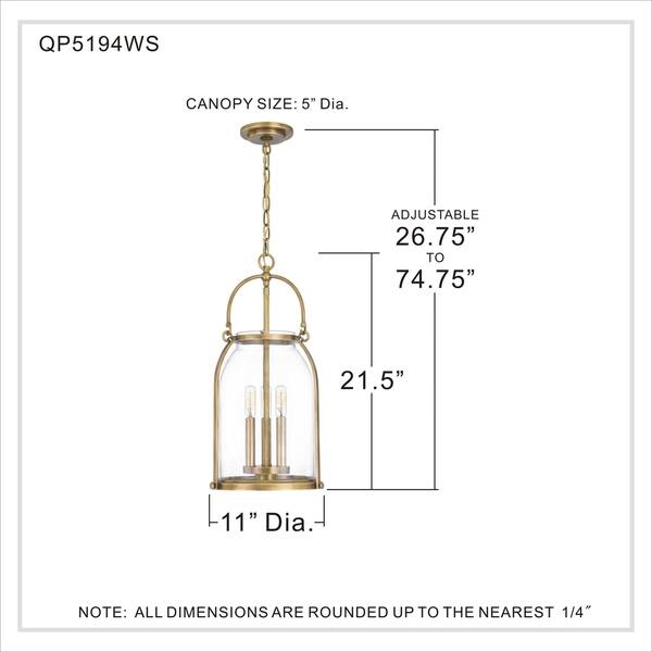 Quoizel Colonel Weathered Brass and Clear 3-light Mini Pendant
