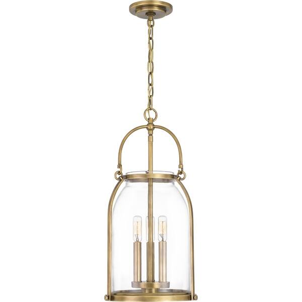 slide 2 of 8, Quoizel Colonel Weathered Brass and Clear 3-light Mini Pendant