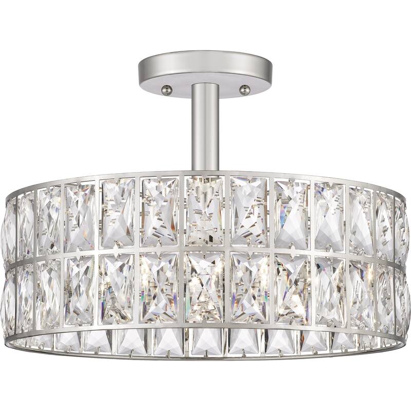 Silver Orchid Hughes Clear Crystal 3-light Semi-flush Mount