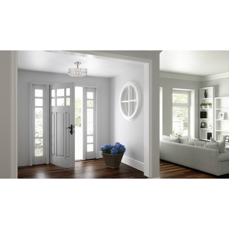 Silver Orchid Hughes Clear Crystal 3-light Semi-flush Mount