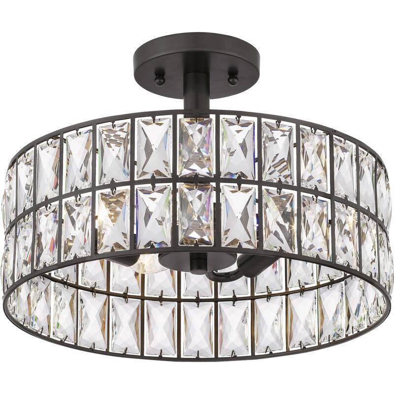 Silver Orchid Hughes Clear Crystal 3-light Semi-flush Mount