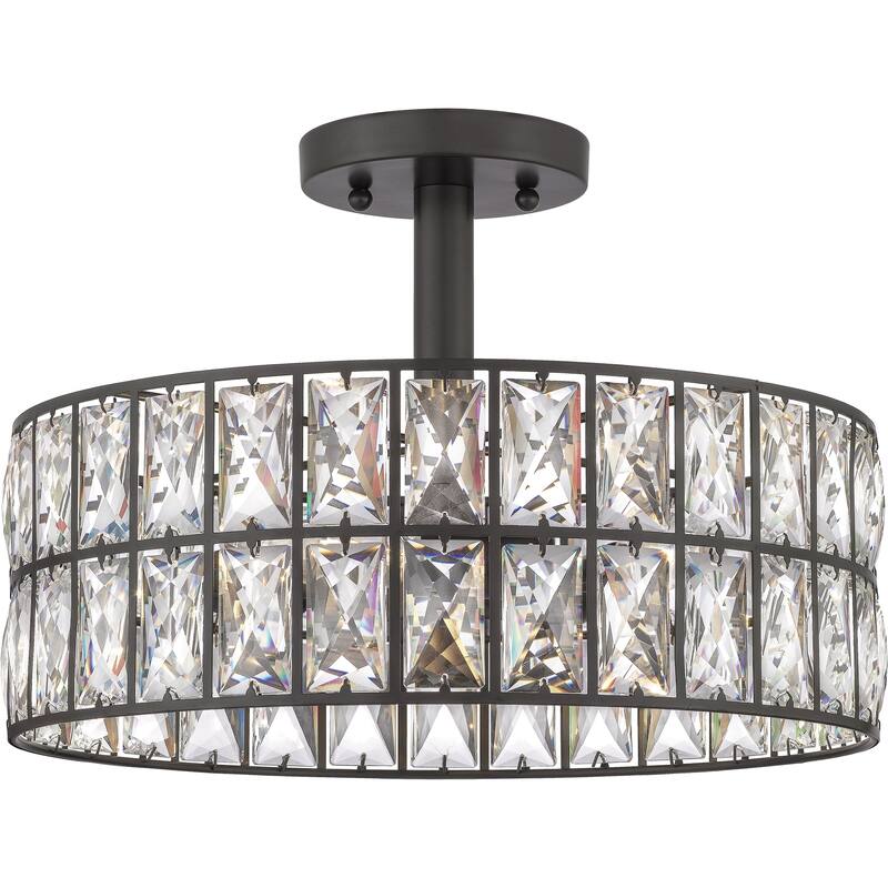 Silver Orchid Hughes Clear Crystal 3-light Semi-flush Mount - Western Bronze