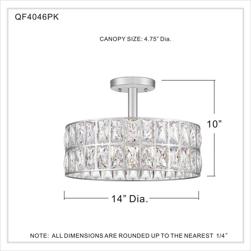 Silver Orchid Hughes Clear Crystal 3-light Semi-flush Mount