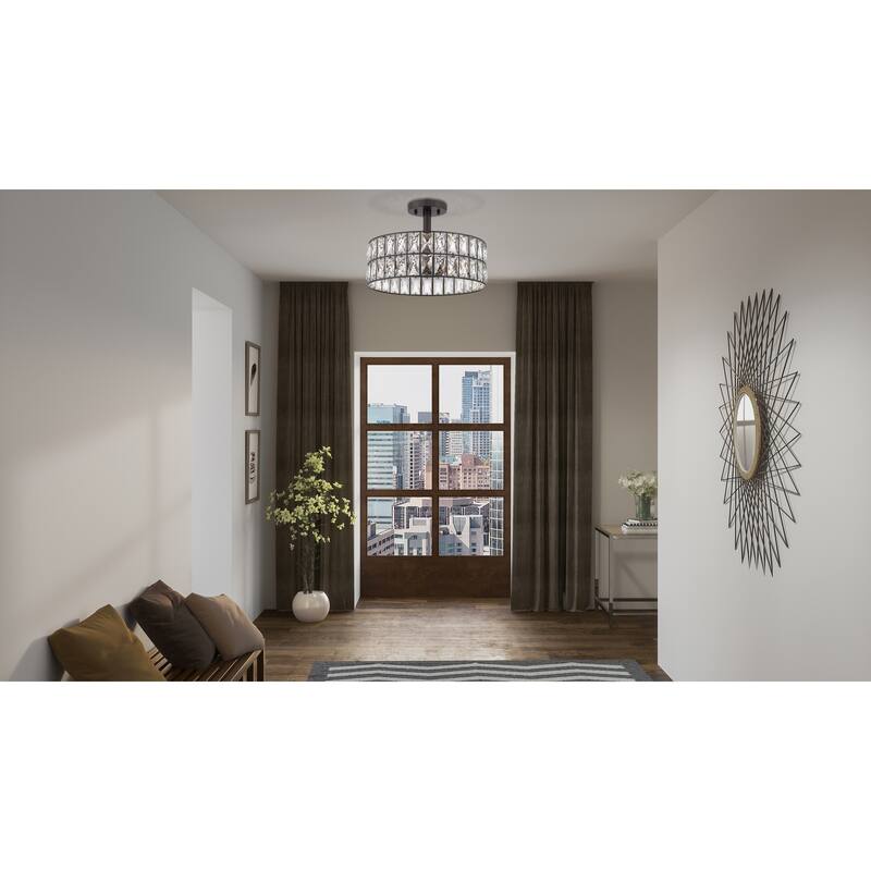 Silver Orchid Hughes Clear Crystal 3-light Semi-flush Mount