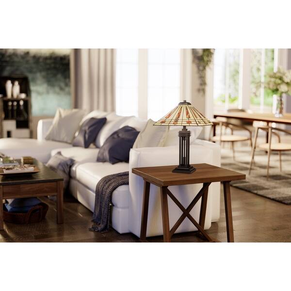 Quoizel Stevie Western Bronze And Tiffany 2 Light Table Lamp Bronze And Tiffany 2 Light Table Lamp