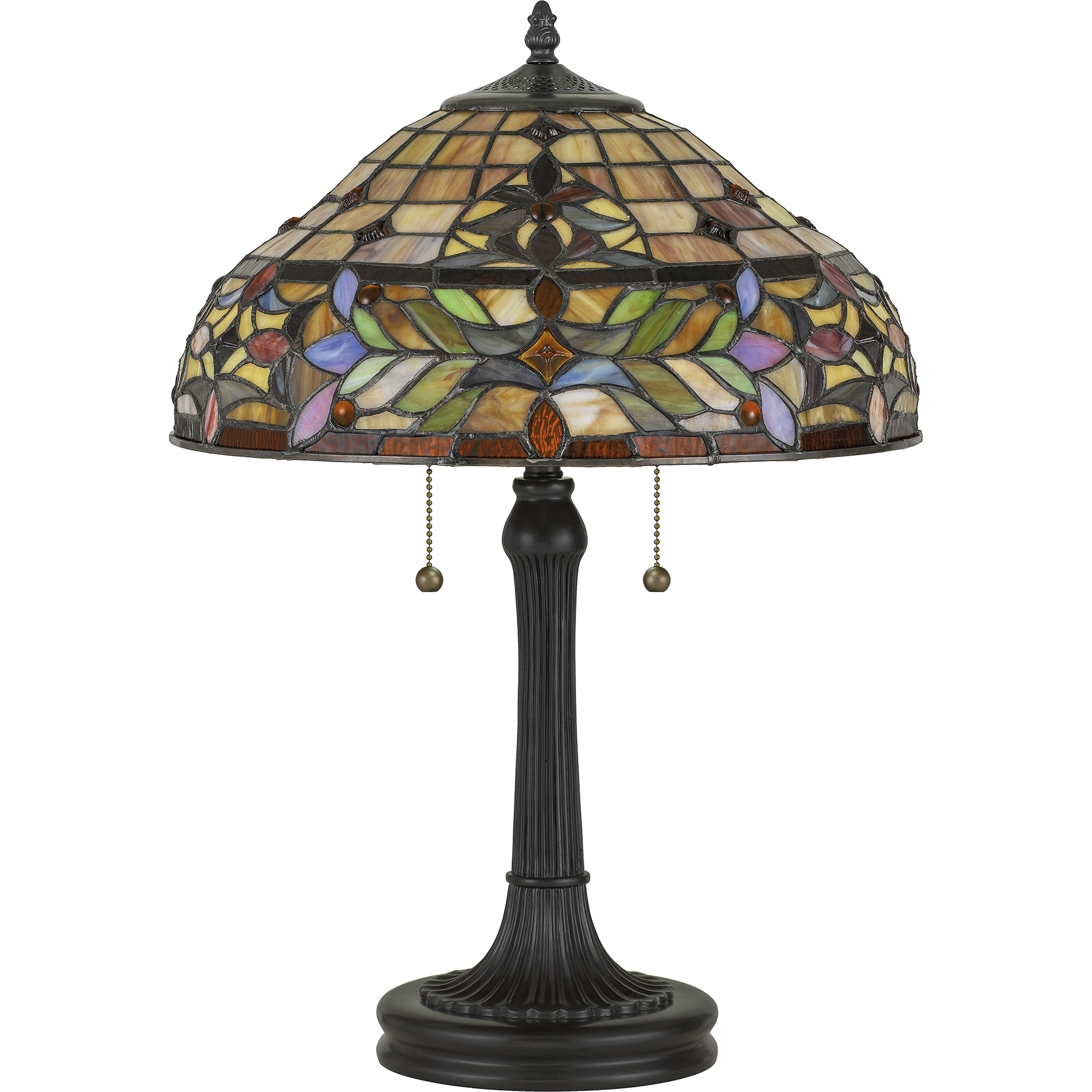 Quoizel Quinn Vintage Bronze and Tiffany 2-light Table Lamp - Bed