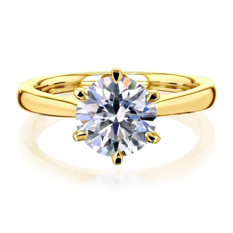 Kobelli 1.90 Carat Moissanite 14k Solid Gold Round Solitaire 6-Prong Tower Taper Comfort Fit Tokyo Ring - 4.5 - Yellow