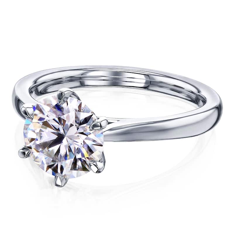 Kobelli 1.90 Carat Moissanite 14k Solid Gold Round Solitaire 6-Prong Tower Taper Comfort Fit Tokyo Ring