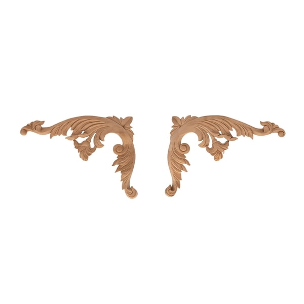 12 in. x 9-1/8 in. x 5/8 in. Unfinished Large Hand Carved North American Solid Cherry Wood Onlay Acanthus Wood Scroll