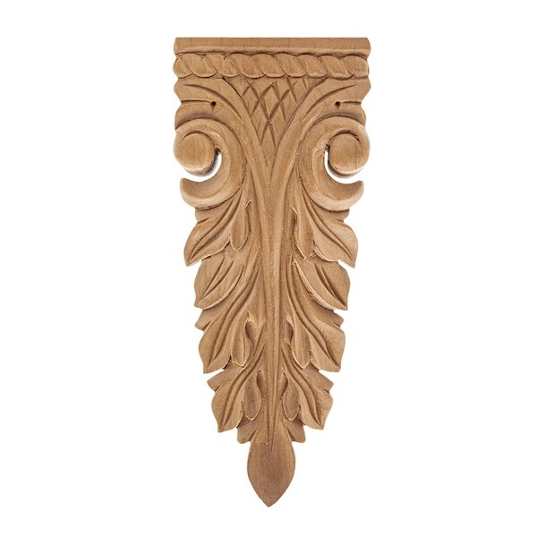 5-7/8 in. x 2-1/2 in. x 7/8 in. Unfinished Hand Carved North American Solid Cherry Wood Onlay Acanthus Wood Applique
