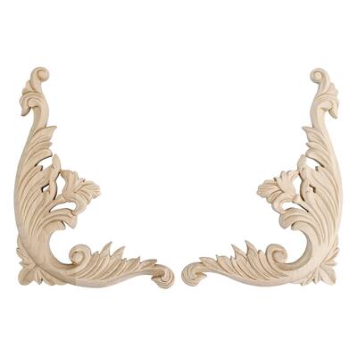 5 in. x 3-3/4 in. x 1/2 in. Unfinished Small Hand Carved North American Solid Hard Maple Onlay Acanthus Scroll