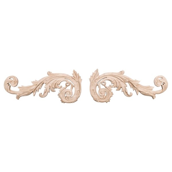 5-1/4 in. x 12 in. x 1/2 in. Unfinished Hand Carved North American Solid Hard Maple Wood Onlay Acanthus Wood Scroll