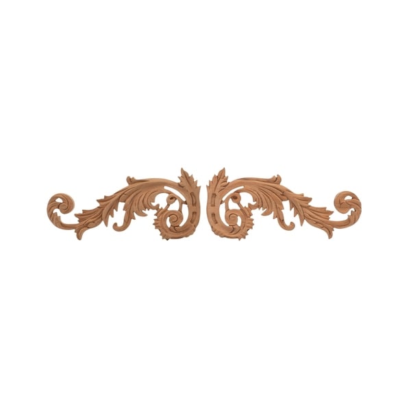 2-1/2 in. x 5-1/2 in. x 3/8 in. Unfinished Small Hand Carved North American Solid Cherry Wood Onlay Acanthus Wood Scroll