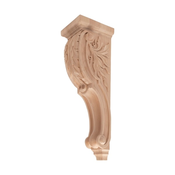 26-1/2 in. x 7-3/8 in. x 8-1/2 in. Unfinished X-Large Hand Carved North American Solid Alder Acanthus Leaf Wood Corbel