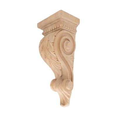 14-5/8 in. x 6-3/8 in. x 4-5/8 in. Unfinished X-Large Hand Carved North American Solid Alder Acanthus Leaf Wood Corbel