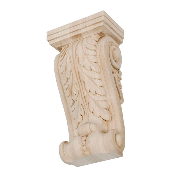 9-1/8 in. x 4-5/8 in. x 2-3/4 in. Unfinished Large Hand Carved North American Solid Hard Maple Acanthus Leaf Wood Corbel