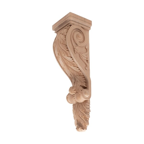 24 in. x 7-1/8 in. x 6 in. Unfinished X-Large Hand Carved North American Solid Alder Acanthus Leaf Wood Corbel