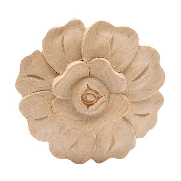 2-7/8 in. x 1/2 in. Unfinished Small Hand Carved North American Solid Hard Maple Wood Onlay Rose Wood Applique