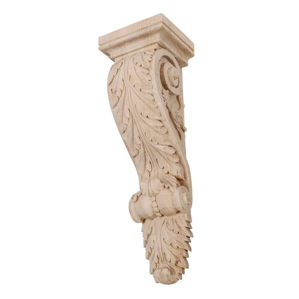 10-1/8 in. x 3-1/8 in. x 2-5/8 in. Unfinished Hand Carved North American Solid Hard Maple Acanthus Leaf Wood Corbel