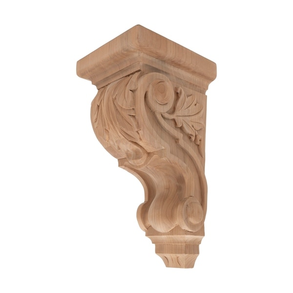 10 in. x 4-3/4 in. x 5-3/8 in. Unfinished Small Hand Carved North American Solid Cherry Acanthus Leaf Wood Corbel