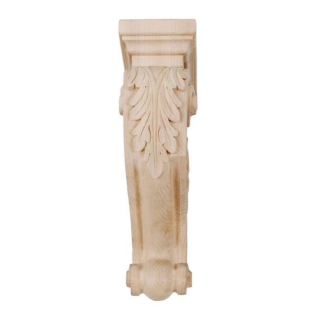 13 in. x 4 in. x 8-1/2 in. Unfinished Large Hand Carved North American Solid Hard Maple Acanthus Leaf Wood Corbel