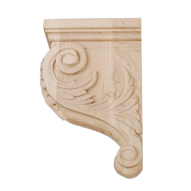 13 in. x 4 in. x 8-1/2 in. Unfinished Large Hand Carved North American Solid Hard Maple Acanthus Leaf Wood Corbel