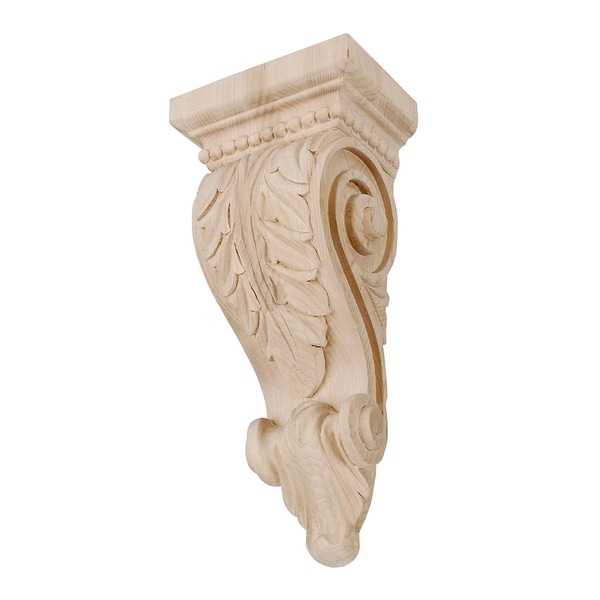 14-5/8 in. x 6-3/8 in. x 4-5/8 in. Unfinished Hand Carved North American Solid Hard Maple Acanthus Leaf Wood Corbel
