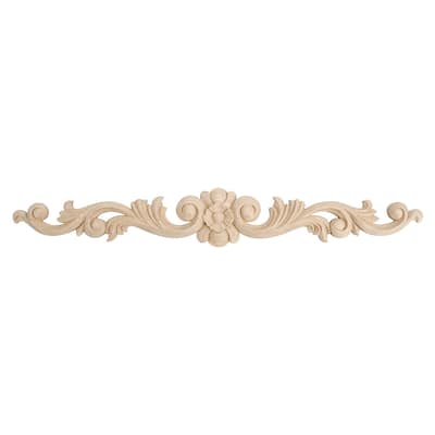 2-1/2 in. x 18 in. x 1/2 in. Unfinished Hand Carved North American Solid Hard Maple Wood Onlay Floral Wood Applique