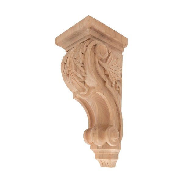 12-1/2 in. x 5-1/8 in. x 5-3/8 in. Unfinished Medium Hand Carved North American Solid Cherry Acanthus Leaf Wood Corbel