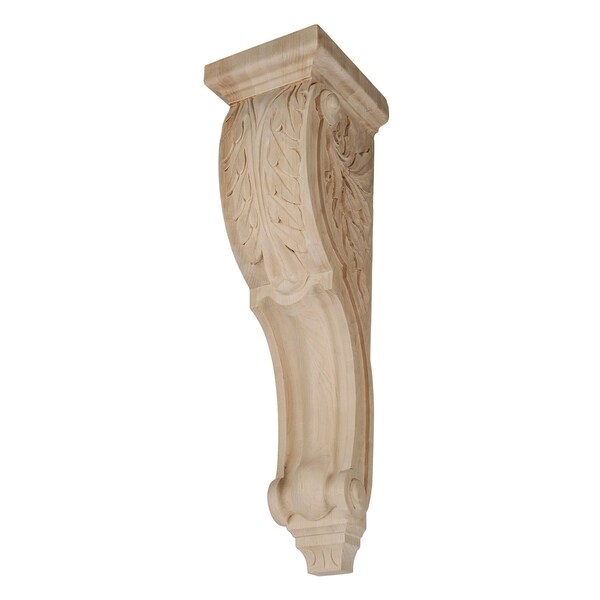 14-3/8 in. x 5-3/4 in. x 5-5/8 in. Unfinished Hand Carved North American Solid Hard Maple Acanthus Leaf Wood Corbel