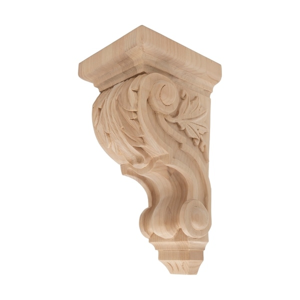 10 in. x 4-3/4 in. x 5-3/8 in. Unfinished Small Hand Carved North American Solid Alder Acanthus Leaf Wood Corbel